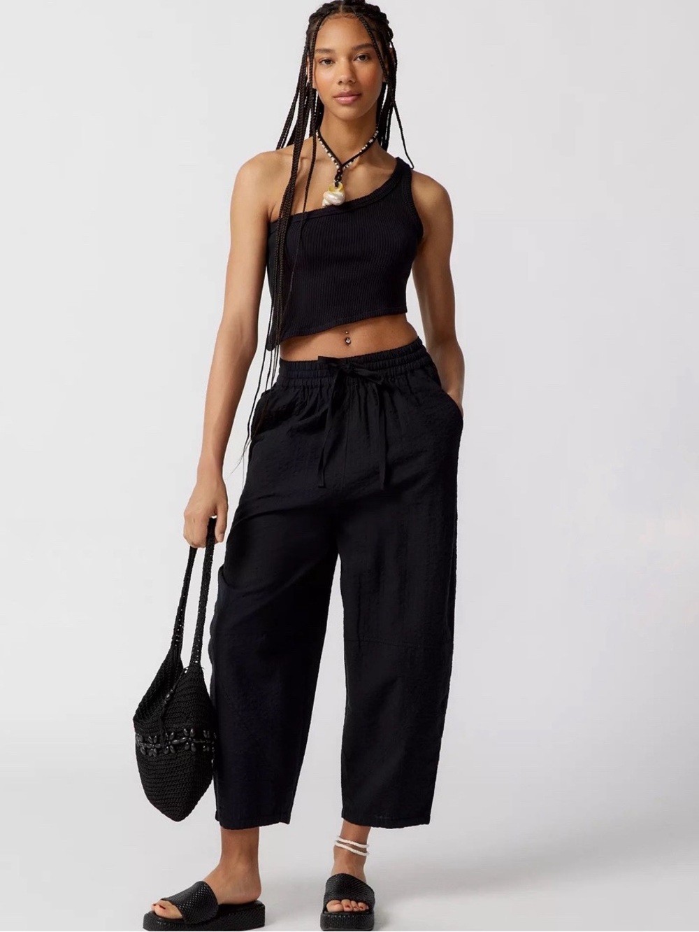 Urban Outfitters Jay Drapey black Textured cotton edgy Wide Leg cropped Pants